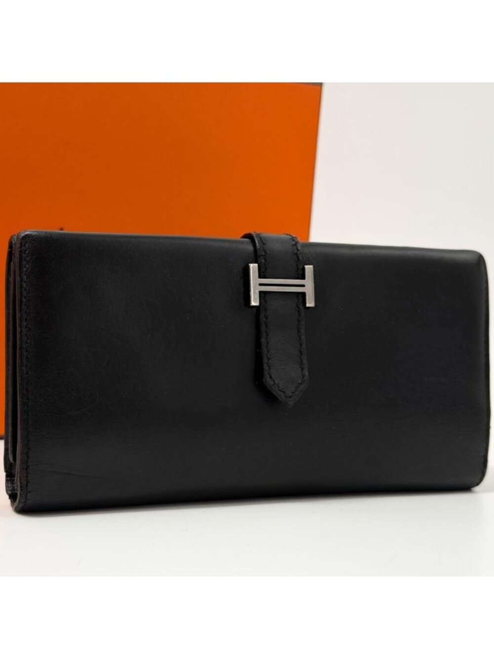 Hermes Bearn Dupri Box Calf Soufflet Classic Trifold Leather Wallet